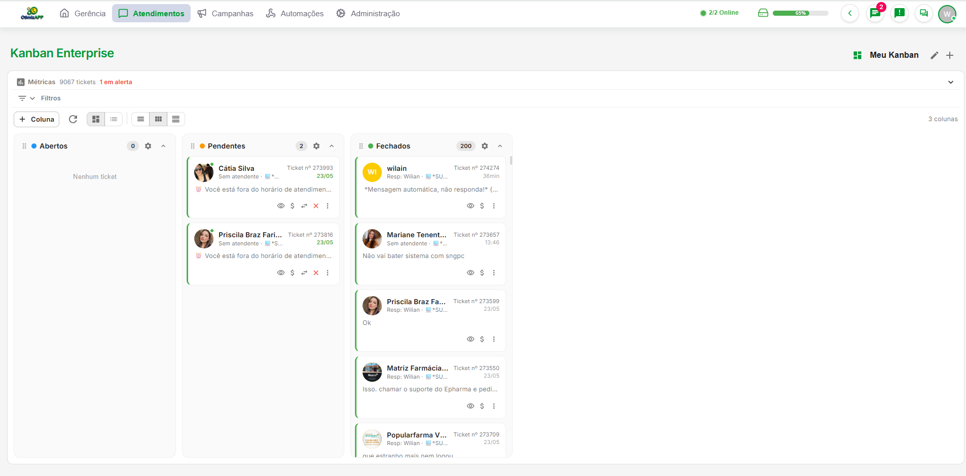 Kanban de Atendimentos
